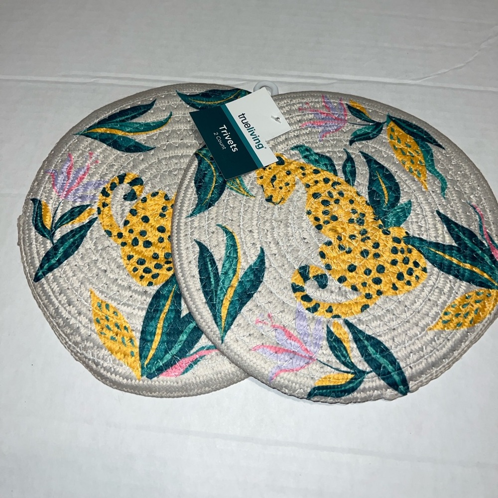 Set of 2 Round 8” Leopard Print Colorful Trivets | Heat Resistant Kitchen Decor